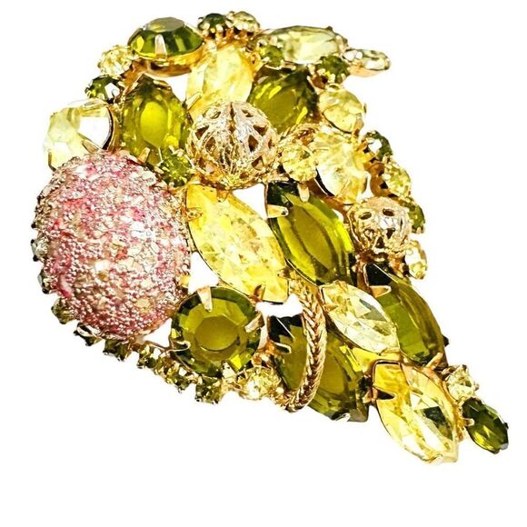 JULIANA DELIZZA & ELSTER D&E Green Cascading Gold Plated Filagree Fruit Salad Rh - Picture 6 of 6